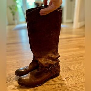 Frye Melissa Seam Knee High Tall Boot Brown Leather